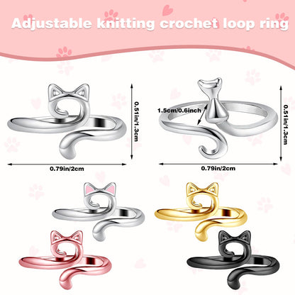 6 Pcs Crochet Rings for Finger Adjustable Crochet Knitting Loop Accessories Metal Yarn Guide Finger Holder Rings, Knitting & Crochet Supplies for DIY Crafts, 4 Colors