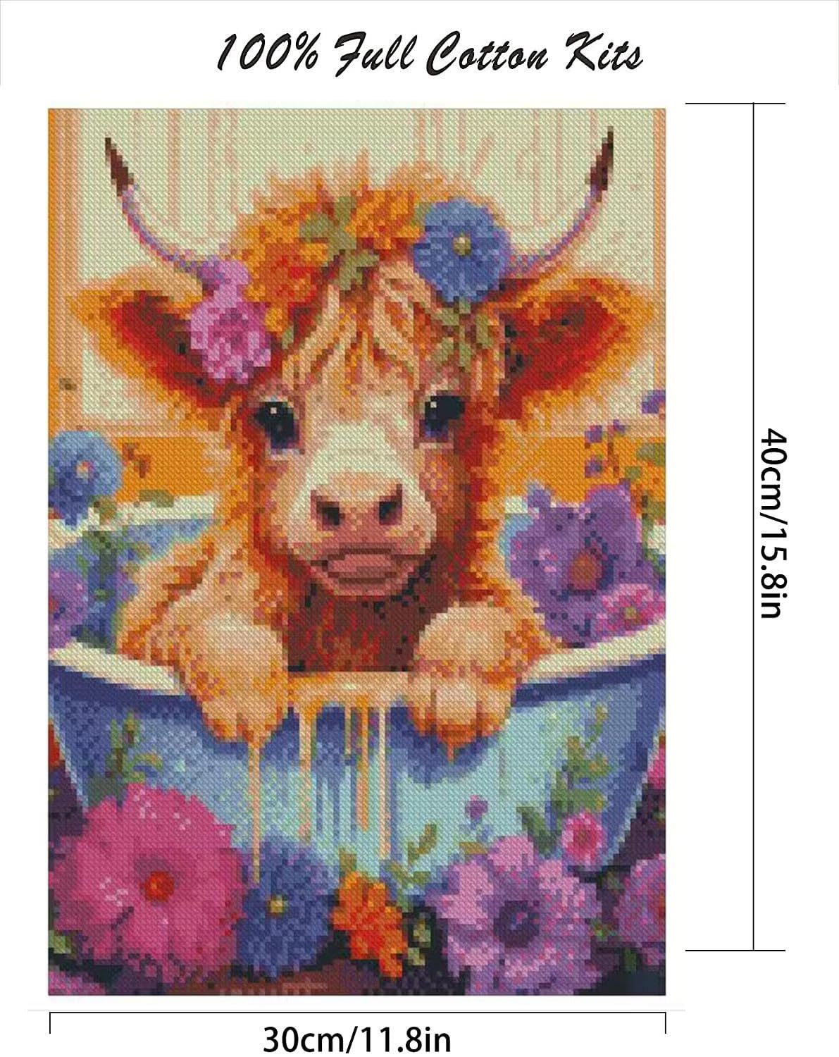 Cow Stamped Cross Stitch Kits for Adults Beginners, DIY Animals Cross Stitch Patterns Kits Printed Dimensions Needlepoint Kits,Crafts Embroidery Kits for Home Decor