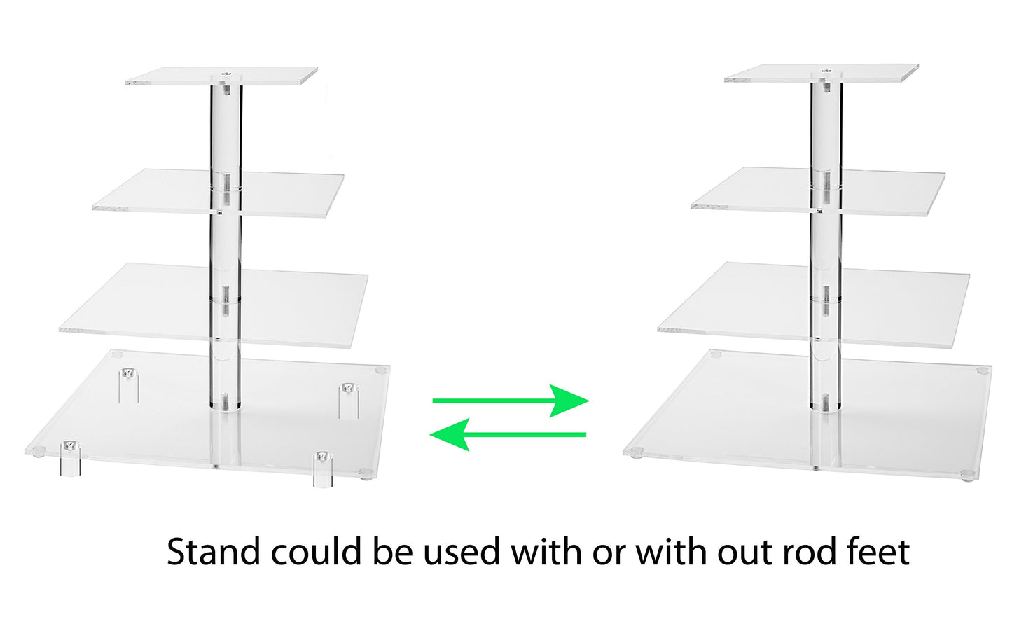Large 4 Tier Square Acrylic Cupcake Tower Stand for Dessert, Pastry, Serving Platter-Candy Bar Party Décor and Supply(with Rod Feet) (4SF-V2)