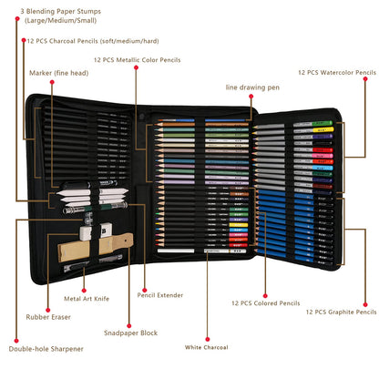 72PCS Drawing Supplies Sketching Set,Art Kit include Drawing & Colored Pencils for Adults Artists Kids.Pro Art Sketch Supplies with Sketchpad,Watercolor & Metallic Pencils