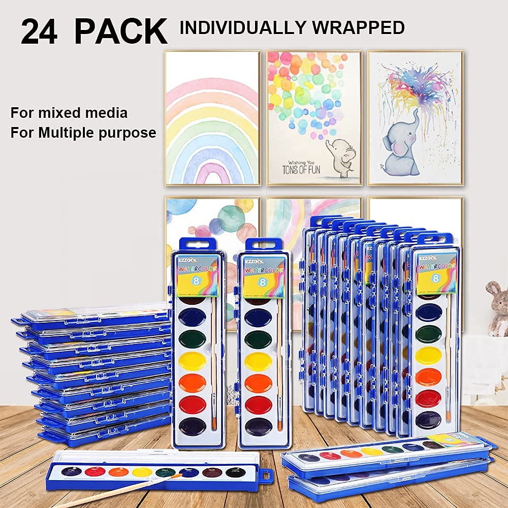 24 Count Watercolor Paints, 8 Colors, Washable, Non-Toxic, Perfect for Kids 3+