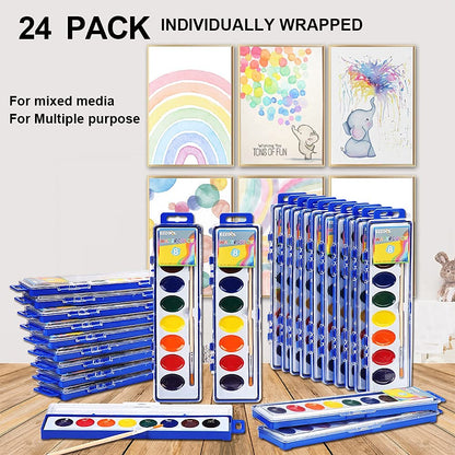 24 Count Watercolor Paints, 8 Colors, Washable, Non-Toxic, Perfect for Kids 3+