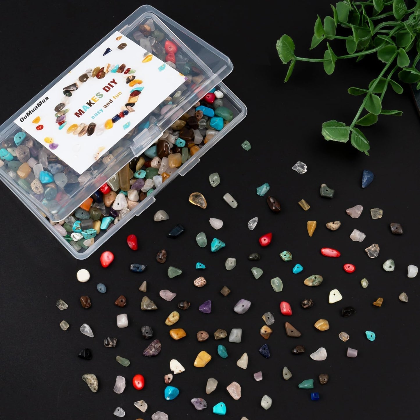 500pcs Natural Chip Stone Beads Multicolor 5mm to 8mm Irregular Gemstone Healing Crystal Loose Rocks Bead Hole Drilled DIY for Bracelet Necklace Earrings Jewelry Christmas Making Craft