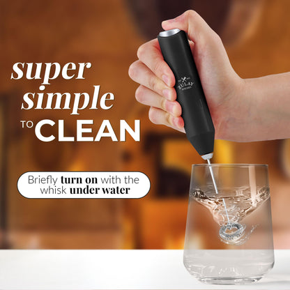 Kitchen Powerful Milk Frother Wand - Mini Handheld Stainless Steel - Battery Operated Drink Mixer for Coffee, Lattes, Cappuccino, Matcha - FrothMate Gift - Black & Organizer Storage Tote Bag