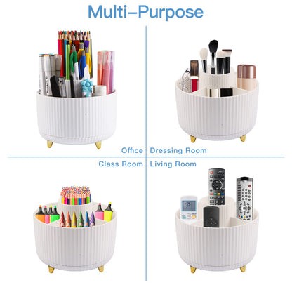 Pen Holder for Desk, Pencil Holder,5 Slots 360° Degree Rotating Desk Organizers and Accessories, Cute Pen Cup Pot for Office, School, Home, Art Supply (white)