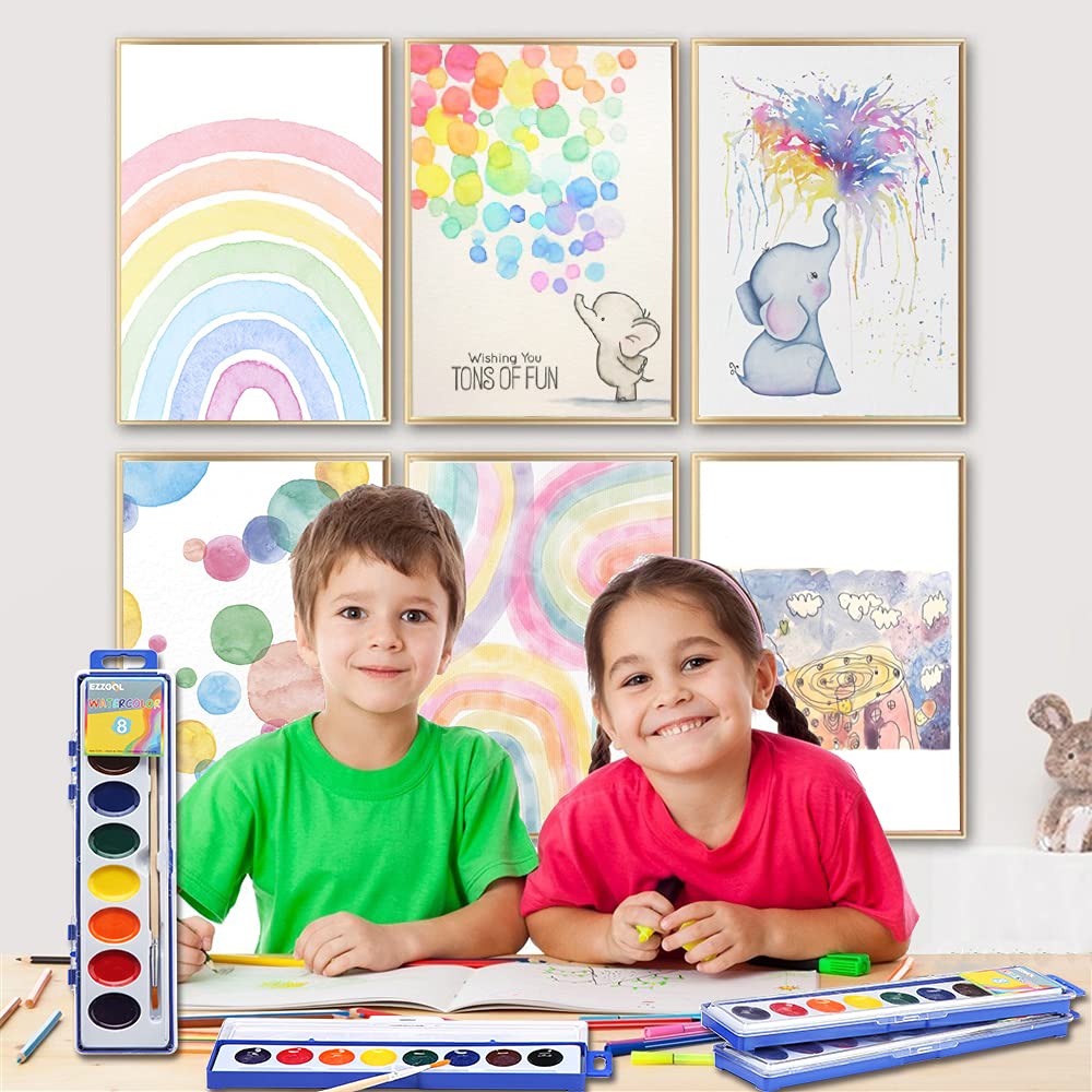24 Count Watercolor Paints, 8 Colors, Washable, Non-Toxic, Perfect for Kids 3+