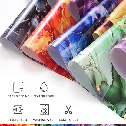 10 Sheets Marble HTV Heat Transfer Vinyl 12 x 10 Inch Tie Dye HTV Glitter Watercolor Pattern Vinyl Permanent Print for T-Shirts, Clothes, Bags, Hats