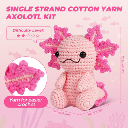 Crochet Kit for Beginners, Crochet Animal Kits,Crocheting Kit for Starters with Step-by-Step Video Tutorials, Beginner Crochet Kit for Adults (Axolotl 1Pack)
