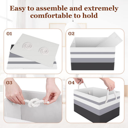 Collapsible Storage Basket - Large Storage Boxes With Rope Handles, Clothes Organizer, Gradient Grey, Pack of 3