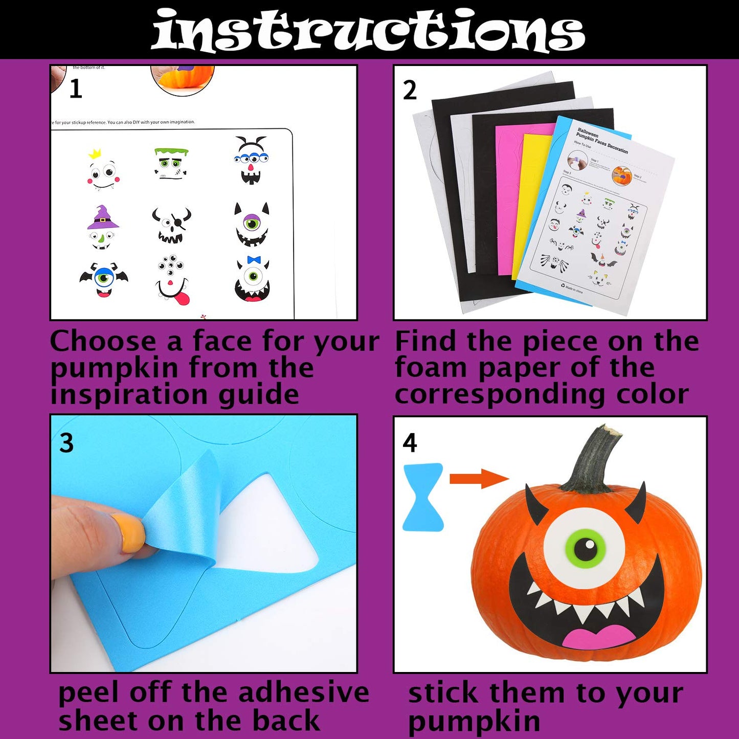 Foam Pumpkin Decorations Craft Kit,32 Pcs Halloween DIY Pumpkin Face Stickers for Kids Halloween Party Decoration 2 Pack