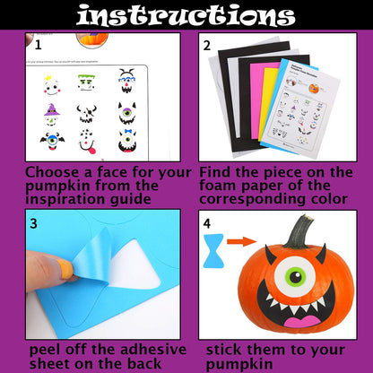 Foam Pumpkin Decorations Craft Kit,32 Pcs Halloween DIY Pumpkin Face Stickers for Kids Halloween Party Decoration 2 Pack