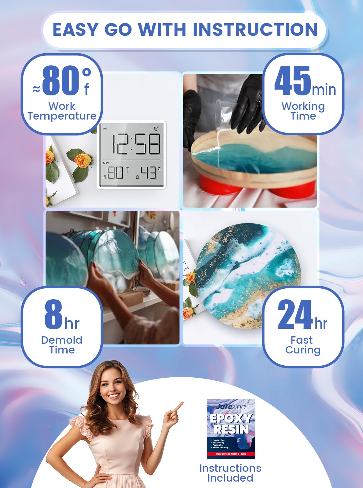 64OZ Epoxy Resin Kit,Crystal Clear Epoxy Resin-Strong and No Bubble,Not Yellowing,Self Leveling Easy Mix 1:1,Suitable for Art Casting,DIY,Jewelry Projects, Wood & Molds