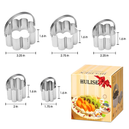 Flower Cookie Cutter Set (5 Pieces/Set), Stainless Steel Scalloped Edge Biscuit Cutter with Handle, Professional Baking Tools Set, Gift Packaging (Plum Blossom)