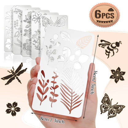 6 Pcs Mixed Metal Stencil Wood Stencil Templates Stencils for Journaling Burning Stencils for Wood Carving Drawing Engraving Scrapbooking Journal Craft DIY(Plant Style)