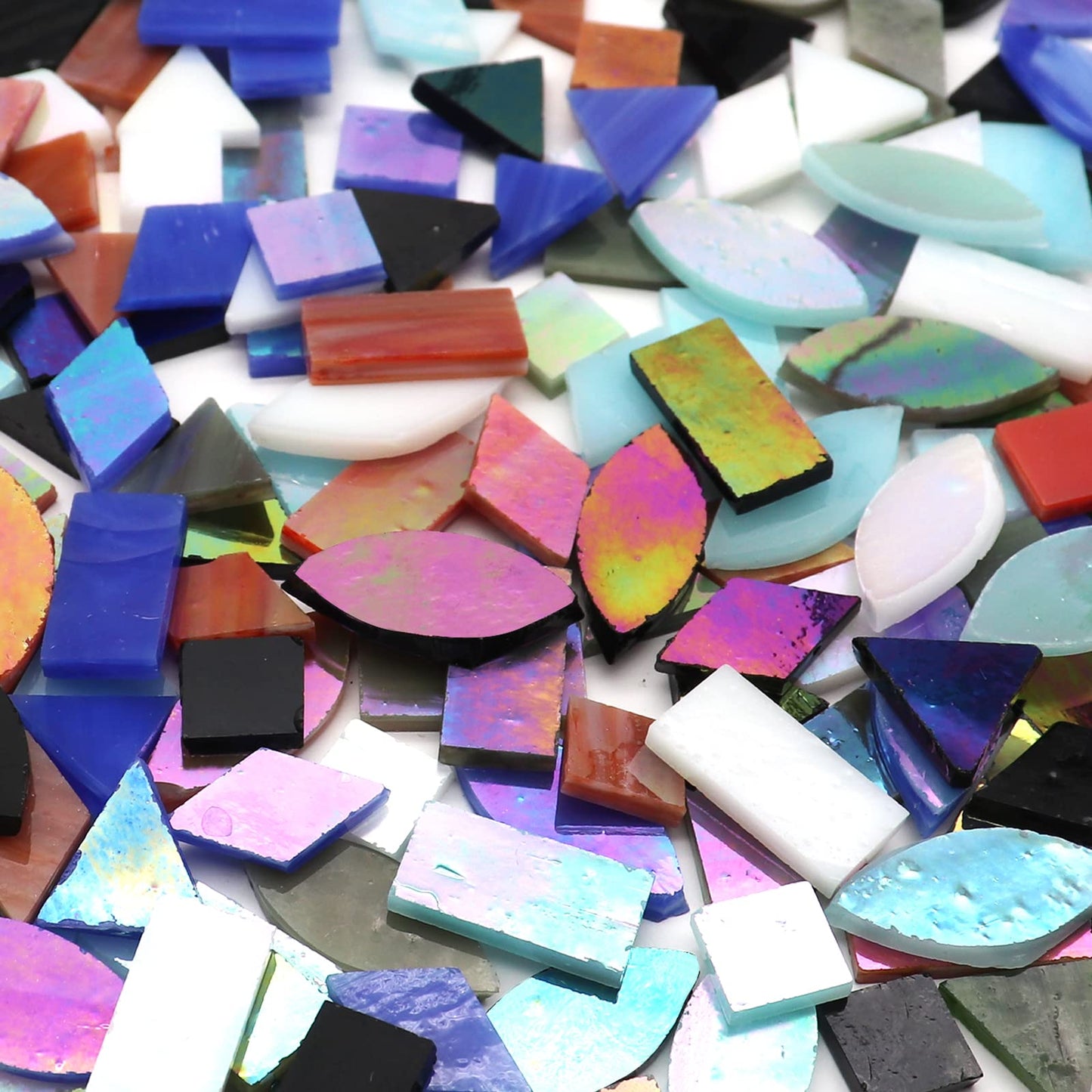 Iridescent Glass Mosaic Tiles for Crafts, 240 Pieces 5 Shapes Mixed Stained Glass Sheets, Mosaic Kits for Adults (Iridescent Mix)