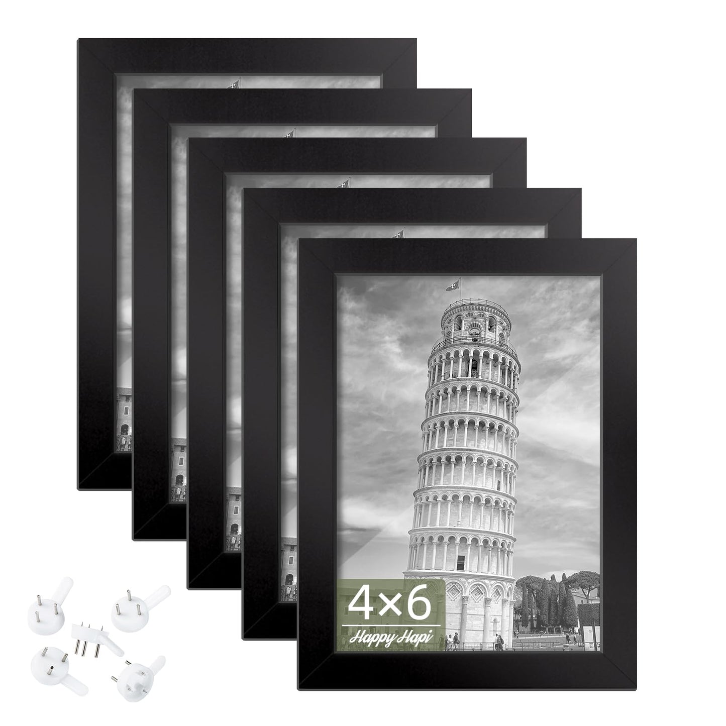 4x6 Picture Frame Set of 5, Black Frames Display Photo 3.5x5 with Mat or 4x6 without, Gallery Wall Frame Set, Wall or Tabletop Display (Black)
