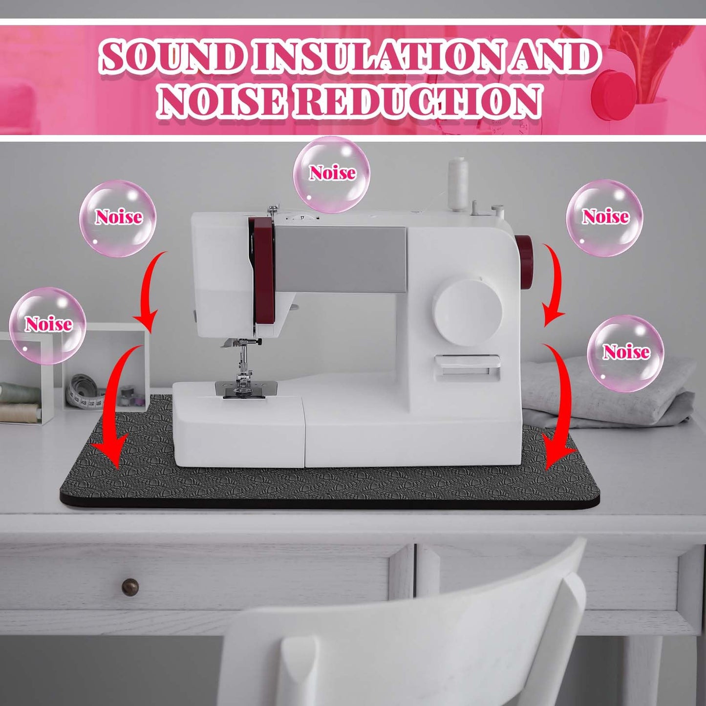 2 Pcs Sewing Machine Muffling Mat Pedal Sewing Mat Reduce Vibrations Noise No Slip Machine Accessories for Quilting(15" X 20" and 9" X 14",Black)