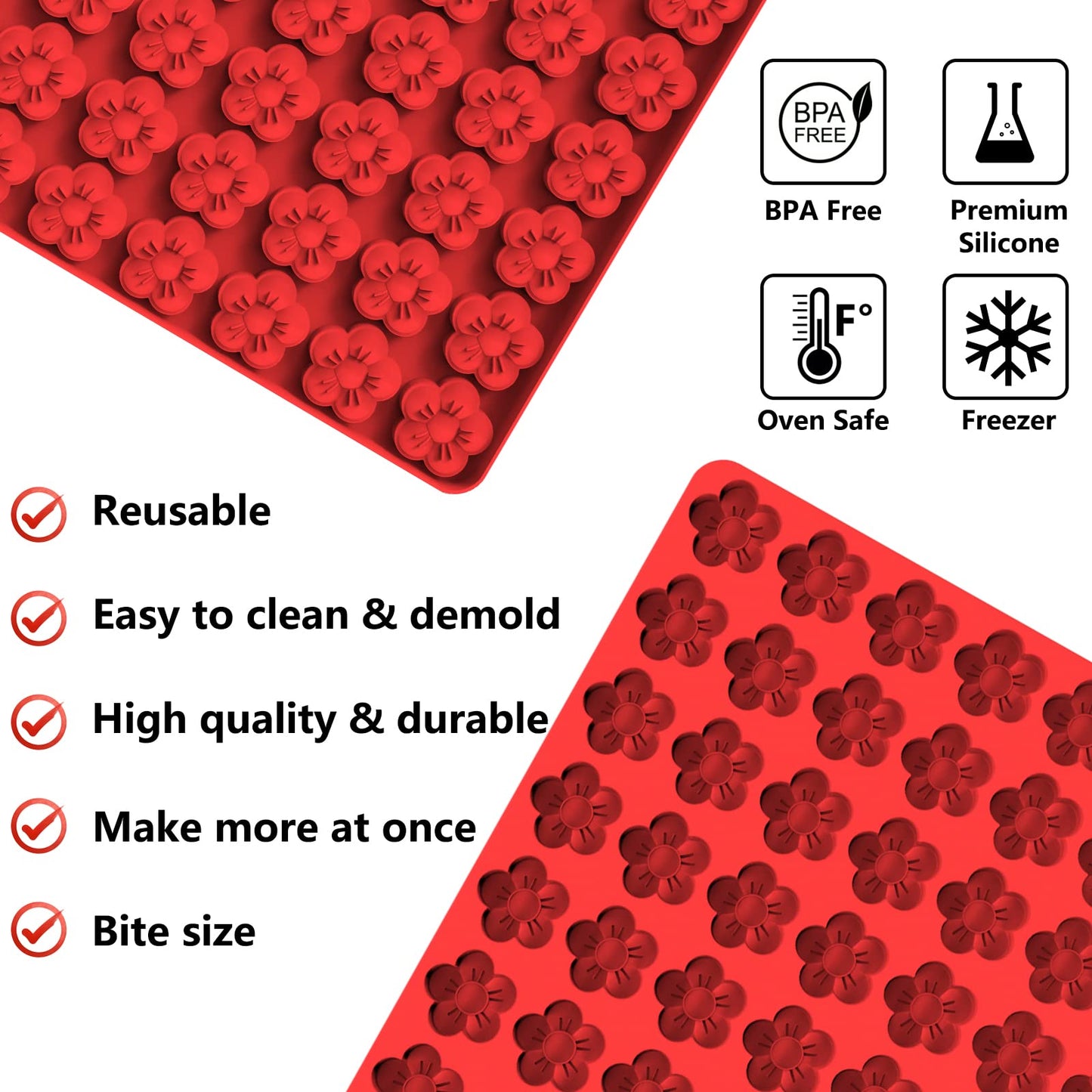 Flower Silicone Mold, Small Plum Blossom Shaped Flower Molds with 70 Cavities for Making Chocolate/Candy/Gummy/Cookie/Jelly/Ice Cube/Edible Flowers for Cake Decorating, Wintersweet Mold, with Scraper