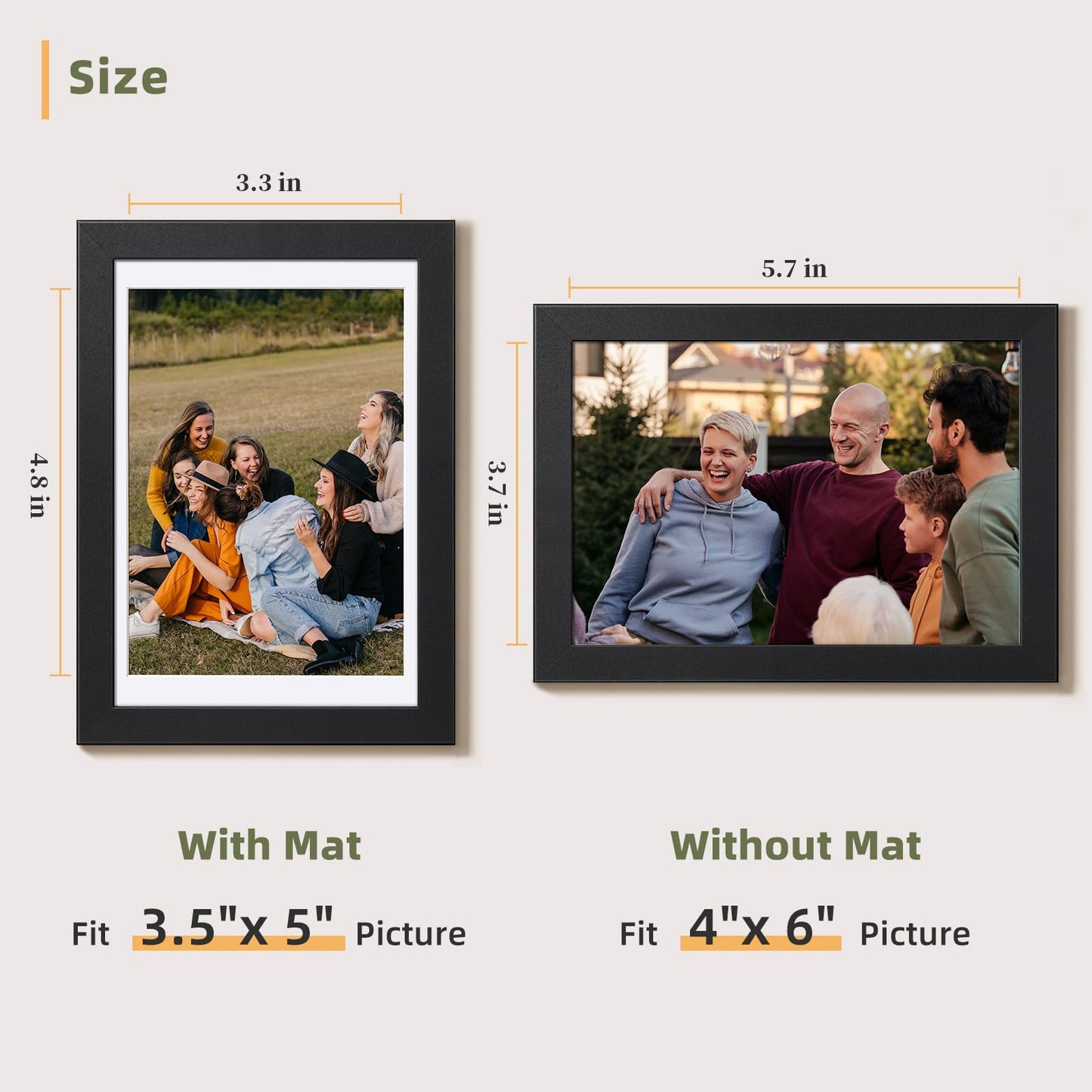 4x6 Picture Frame Set of 5, Black Frames Display Photo 3.5x5 with Mat or 4x6 without, Gallery Wall Frame Set, Wall or Tabletop Display (Black)