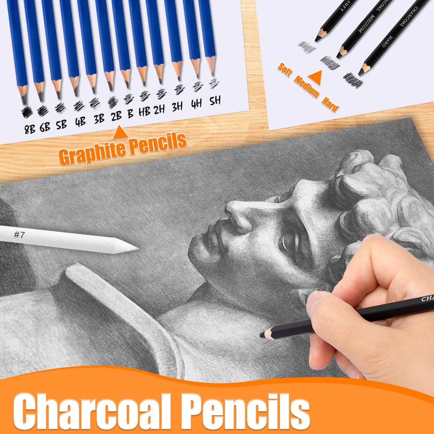 Art Supplies Drawing Pencils Set - 76 Pack Pro Sketching Kit with Sketchbook & Watercolor Pad, Includes Graphite, Charcoal, Watercolor & Metallic Pencils for Kids, Teens, Adults
