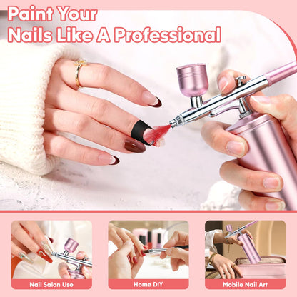 Airbrush Kit with Compressor, 30PSI High-Pressure Rechargeable Cordless Air Brush Gun with 0.3mm Nozzle & Cleaning Brush Set for Nail Art, Makeup, Painting, Cake Decor, Barber, Tattoo, Model