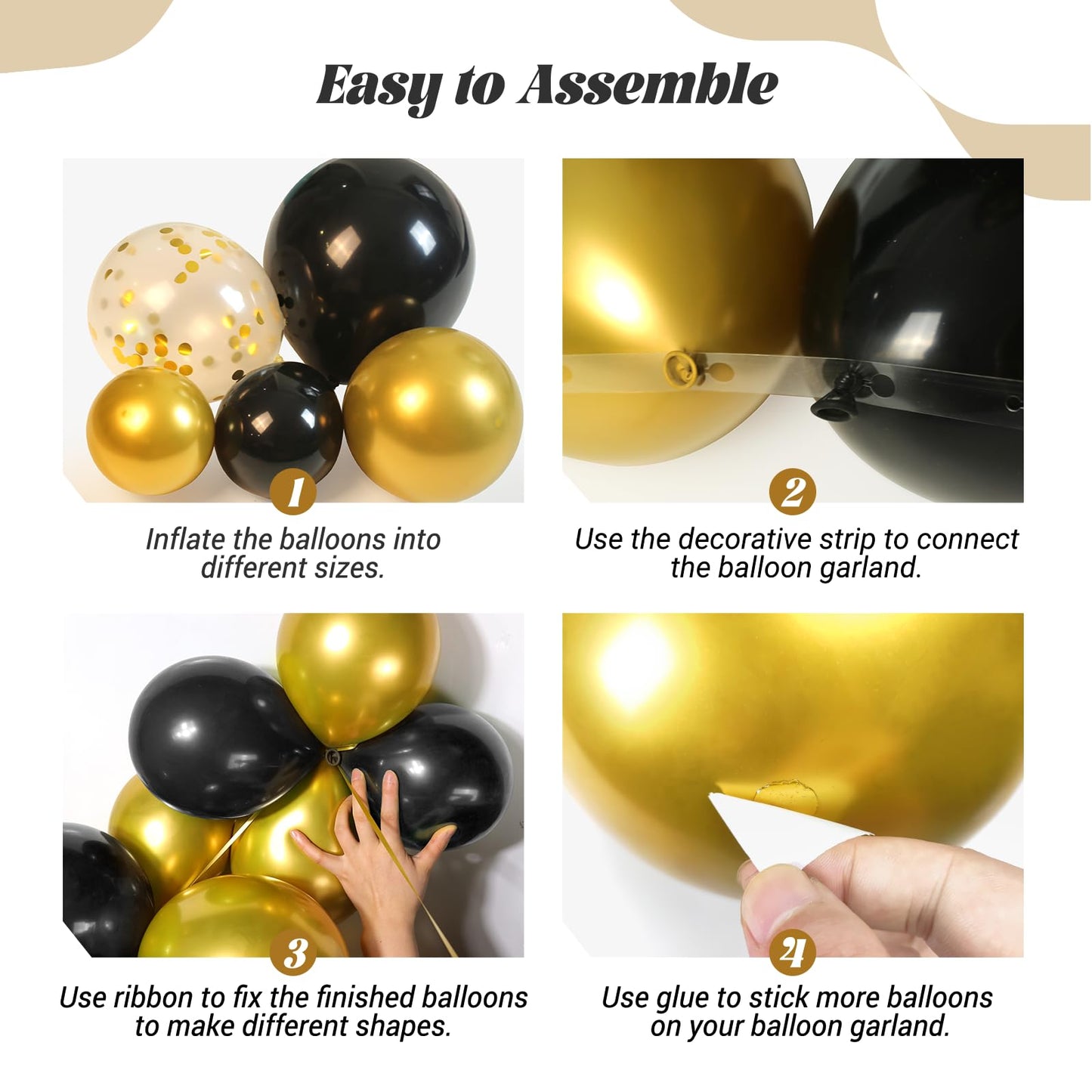Black and Gold Balloons Garland Arch Kit, 5 10 12 18inch Black Gold Confetti Latex Balloons for 2024 Graduation New Year Anniversary Birthday Party Decorations