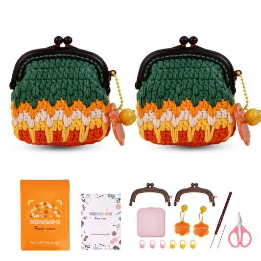 Crochet Kits for Beginners - Handmade Craft DIY Knitting Set with Yarn,Hooks,Video Tutorials - Nice Gifts for Adults,Women - Mini Vintage Kisslock Wallet Coin Change Purses Pouch Storage Bag