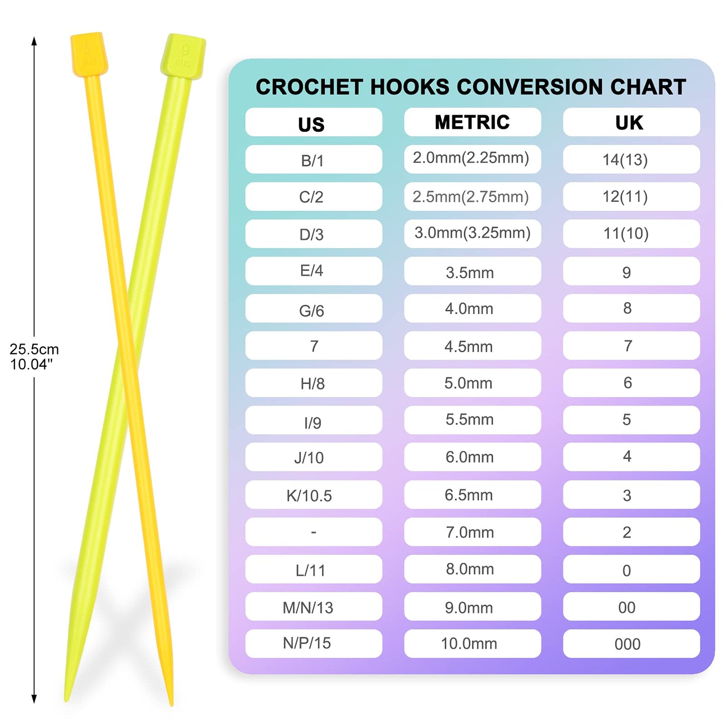 14PCS Plastic Knitting Needles for Beginner and Kids, 10 inch Long Straight Knitting Needles Single Pointed Needles Colorful Knit Needle Set Knitting Kit DIY Craft Yarn Weaving Tool,4mm to 10mm