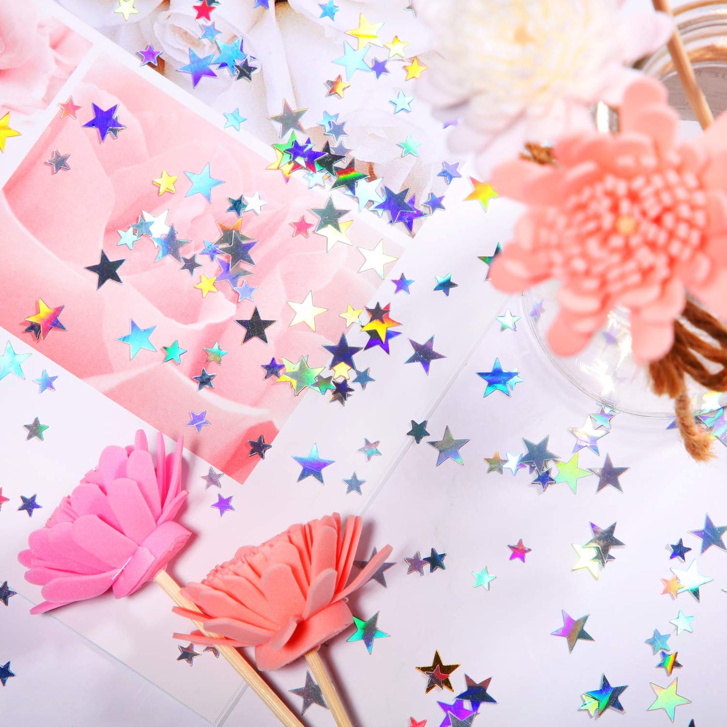 60g Star Confetti Glitter Table Confetti Metallic Foil Stars for Party Wedding Festival Decorations(Holographic Silver,10mm and 6mm)