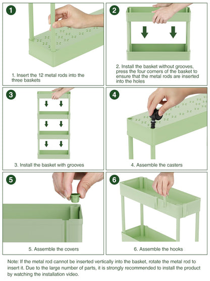 5.1" Slim Storage Cart - 4 Tiers Bathroom Organizer Mobile Shelving Unit Storage Rolling Utility Cart Slide Out Organizer for Kitchen Bathroom Laundry Narrow Places, Green