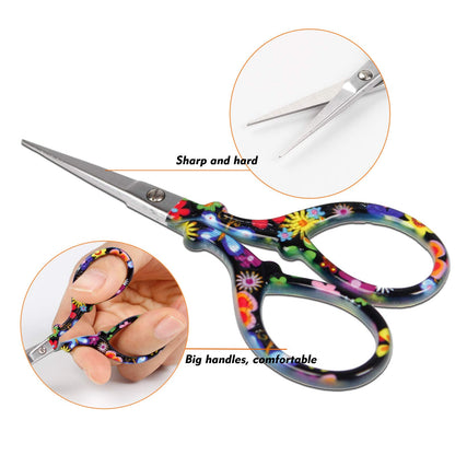 Sewing scissors sharp scissors Embroidery Scissors Crafting Threading Scissors with Leather Scissors Cover for Needlework Craft Art Work Manual Sewing Handicraft DIY Tool Black Flower