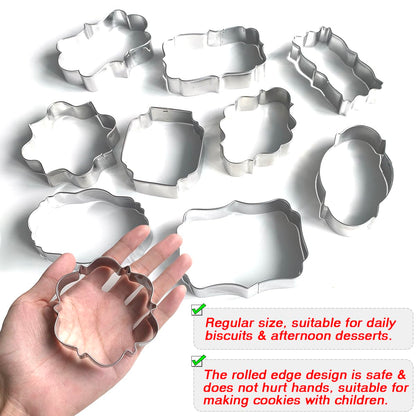 Frame Cookie Cutters 10pcs Stainless Steel Plaque Cookie Cutter Difference Shapes, DIY Fondant Cutters Tiles Metal Pancake Molds for Biscuit Wedding Baking Decorations Holiday Birthday Party