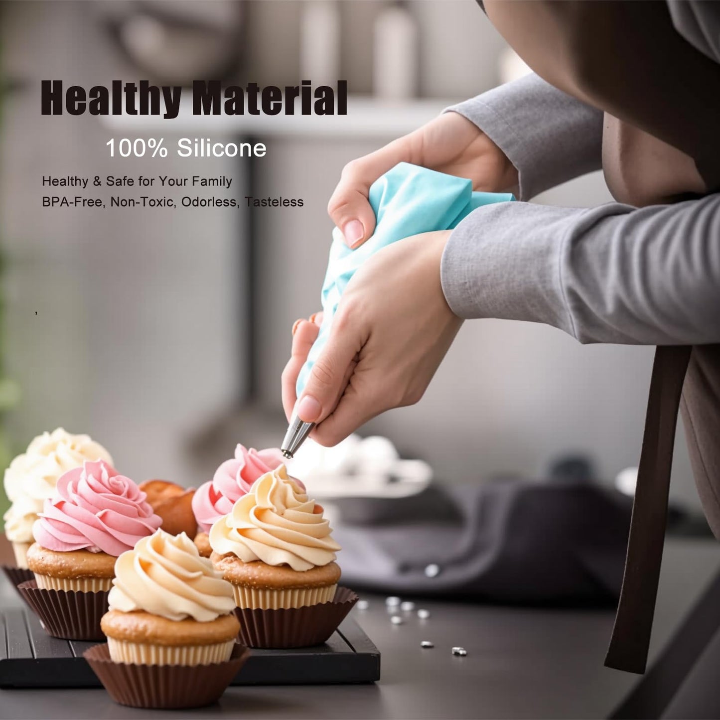 Piping Bags and Tips Set, Reusable Cake Decorating Supplies with 2 Reusable Bags, 12 Icing Tips, 2 Silicone Rings, 2 Couplers and 3 Scrapers, Cake Baking Tools for Cookie Icing Cupcakes