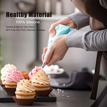 Piping Bags and Tips Set, Reusable Cake Decorating Supplies with 2 Reusable Bags, 12 Icing Tips, 2 Silicone Rings, 2 Couplers and 3 Scrapers, Cake Baking Tools for Cookie Icing Cupcakes