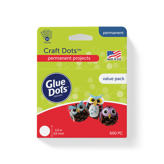 Craft Dots Value Pack, Double-Sided, 1/2", .5 Inch, 600 Dots, DIY Craft Glue Tape, Sticky Adhesive Glue Points, Liquid Hot Glue Alternative, Clear