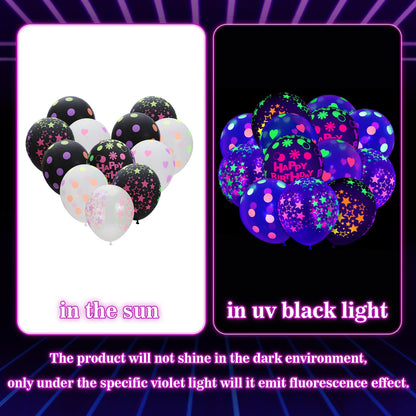 60 Pcs UV Neon Balloons, 14 Inch UV Black Light Balloons Glow in the dark for Birthday Decorations Wedding Glow Party Supplies Blacklight Carnival