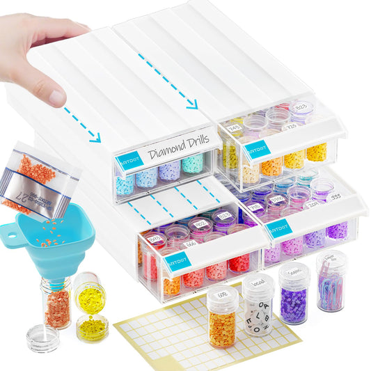 Diamond Art Storage Containers, 4 Pack Stackable Bead Organizers with 128 Slots and Diamond Painting Accessories and Tools for Beads Nail Pill Rhinestones Seed