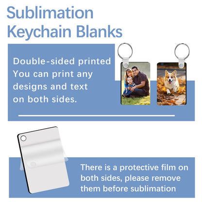 240Pcs Sublimation Keychain Blanks Rectangle Bulk Products Double Sides 80 MDF Sublimation Keychains Blank with 160 Rings and Clips Heat Transfer for Craft