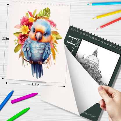 5 Pack Sketch Book 8.5" x 11" Set, Top Spiral Bound Sketch Pad 150 Sheet Total (68lb/100gsm), Drawing Paper Pad, Sketch Book for Kids, Artist, Adult Art Supplies