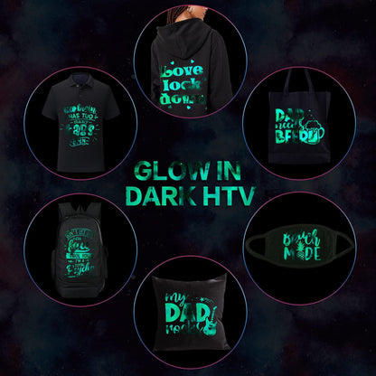 Glow in Dark HTV Heat Transfer Vinyl - 12x10 inch 6 Sheets Luminous Galaxy Iron on Vinyl Galaxy HTV Vinyl for T-Shirts DIY Compatible with Cricut or Silhouette Cameo