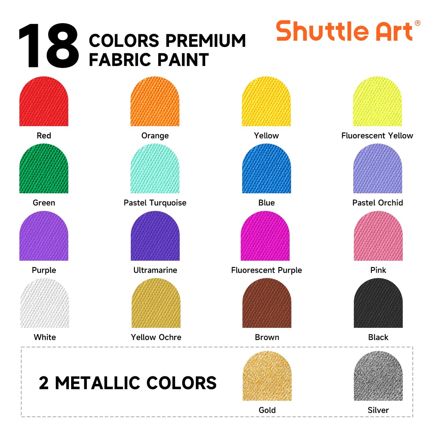 Fabric Paint, Shuttle Art 18 Colors Permanent Soft Fabric Paint in Bottles (60ml/2oz) with Brushes, Palette, Stencils, Non-Toxic Textile Paint for T-Shirts, Shoes, Jeans, Bags, DIY Projects&Art