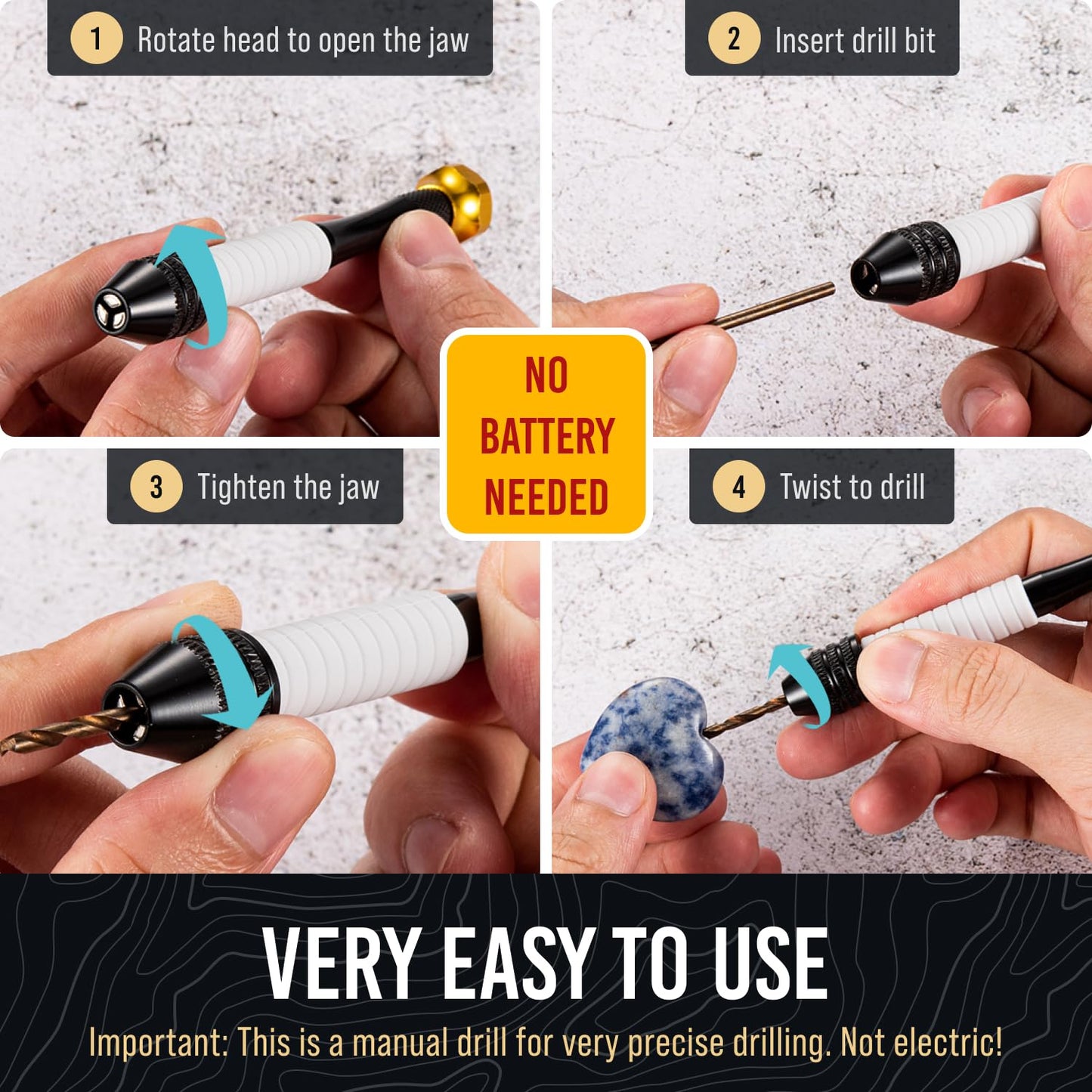 Pin Vise Hand Drill Manual - Jewelry w/Micro Drill Bits (0.8mm-2.5mm) - Rotary Craft Drill for Jewelry Making, Resin, Wood, Plastic, Miniature, Beads, Clay Etc