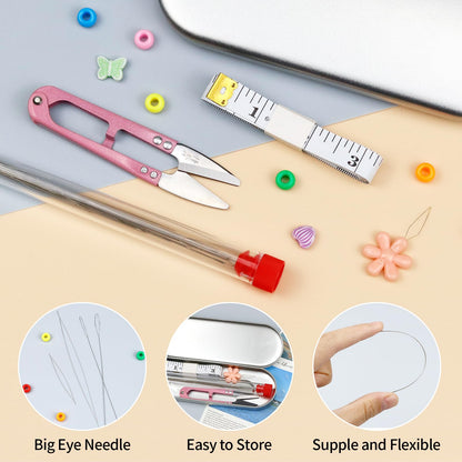 21 Pieces Beading Needles Set, 6 Sizes Seed Beads Needles Big Eye, Collapsible Beading Needles Set for Jewelry Making