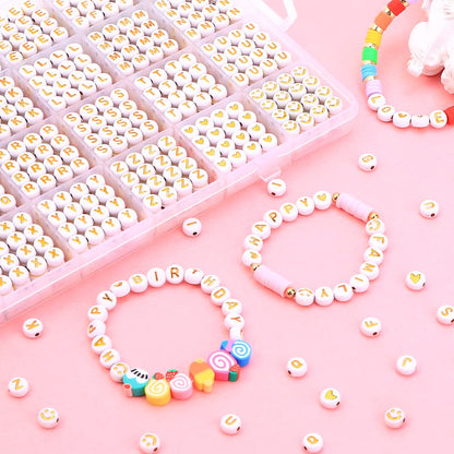 1400pcs Round Letter Beads for Jewelry Making, 28 Style Gold A-Z Alphabet Acrylic Beads Kits Heart Beads for Bracelets Making (4 * 7mm)