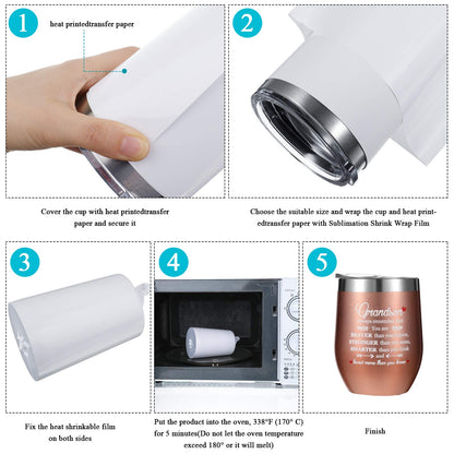 50 Pcs Sublimation Heat Shrink Sublimation Shrink Wraps Film Blanks Wrap Sleeves White Wrap Bags Tube, 5 Different Sizes, 9 x 14 Inch, 8 x 8 Inch, 7 x 11 Inch, 5 x 10 Inch, 4 x 3 Inch