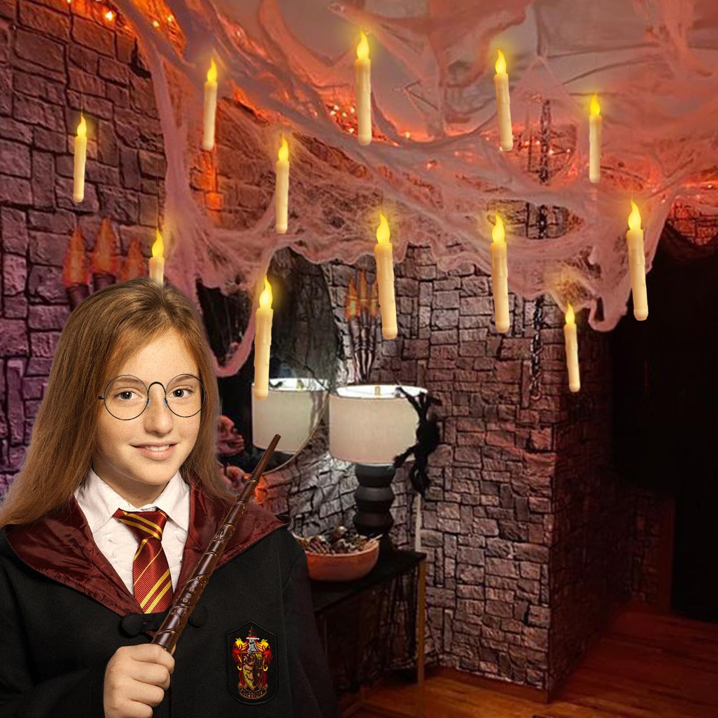 Halloween Decorations - Floating Candles with Wand - 12 Pcs Magic Flickering Warm Light Flameless Floating LED Candle Christmas Decor for Indoor Classroom Bedroom Party