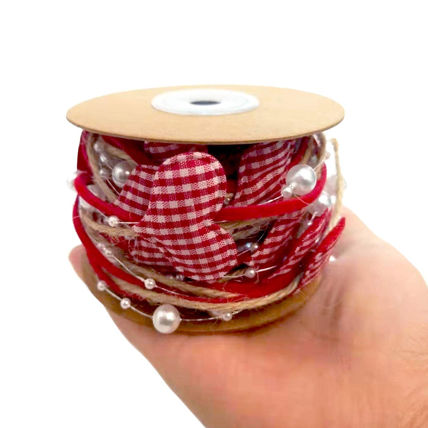 5.47 Yards Valentine's Day Heart Beads Ribbon Stain Ribbon Heart Garland Wreath for Valentine's Day Wedding Decoration