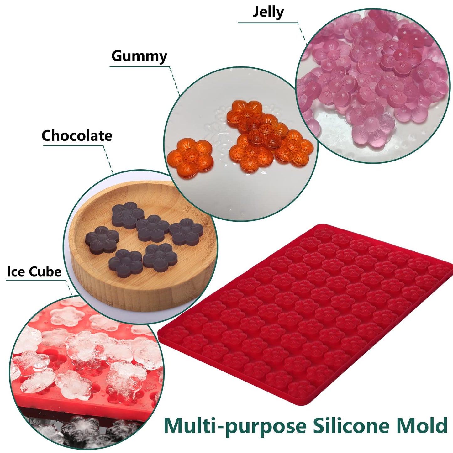 Flower Silicone Mold, Small Plum Blossom Shaped Flower Molds with 70 Cavities for Making Chocolate/Candy/Gummy/Cookie/Jelly/Ice Cube/Edible Flowers for Cake Decorating, Wintersweet Mold, with Scraper