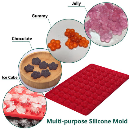 Flower Silicone Mold, Small Plum Blossom Shaped Flower Molds with 70 Cavities for Making Chocolate/Candy/Gummy/Cookie/Jelly/Ice Cube/Edible Flowers for Cake Decorating, Wintersweet Mold, with Scraper