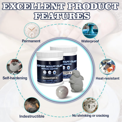 Epoxy Putty Sculpt Clay, 2 Part A & B for Sculpting, Modeling, Building, and Repairing, 2 Pound, Natural